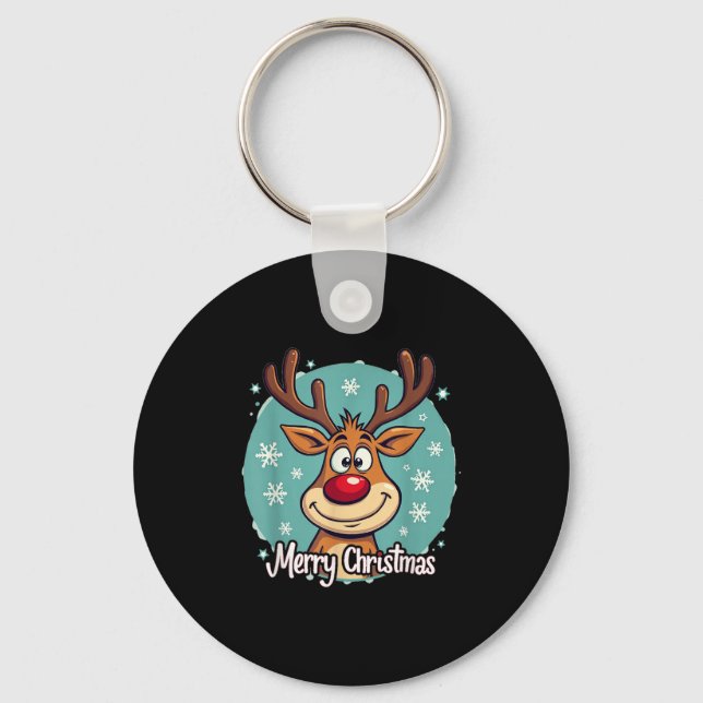 Red Nose Reindeer Funny Merry Christmas Men Women  Key Ring (Front)
