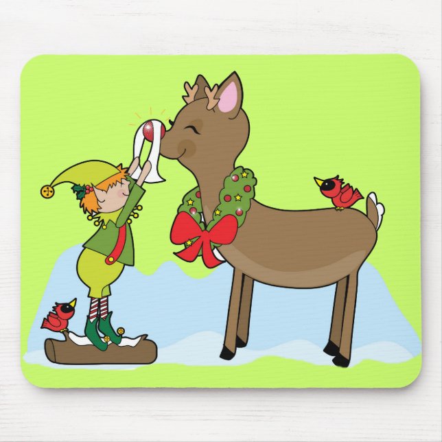 Red Nose Reindeer Mouse Mat (Front)