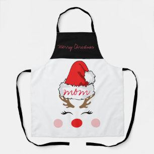 Red Nose Reindeer Santa's Hat Merry Christmas Mum Apron