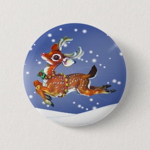 Red Nose Reindeer Vintage Art 6 Cm Round Badge