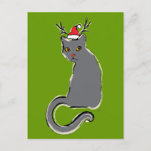 Red-Nosed Christmas Santa Cat Holiday Postcard