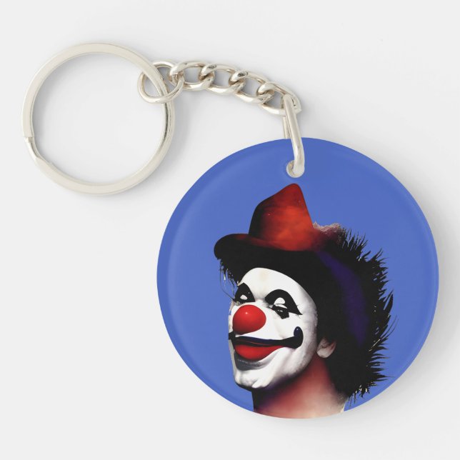 Red Nosed Clown: A Playful Design with Black Hair Key Ring (Front)
