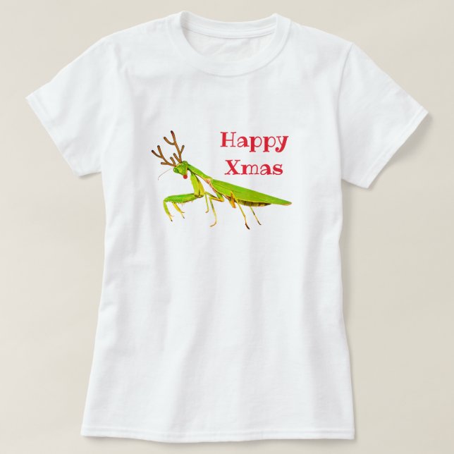 Red Nosed Praying Mantis Xmas T-shirt (Design Front)