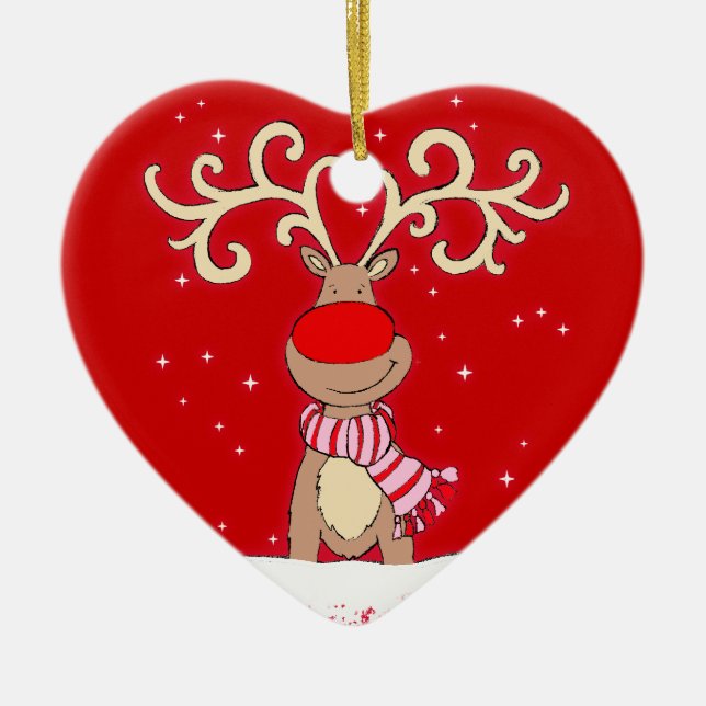 Red-nosed reindeer red & pink ornament (Front)