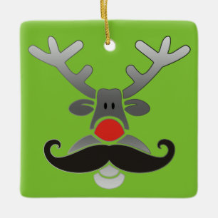 Red Nosed Rudolph with Moustache + your idea Ceramic Tree Decoration
