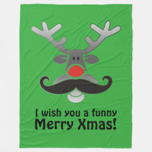 Red Nosed Rudolph with Moustache + your idea Fleece Blanket