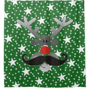 Red Nosed Rudolph with Moustache + your idea Shower Curtain