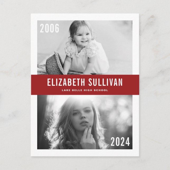 Red Now and Then Class of 2022 Graduation Announcement Postcard (Front)