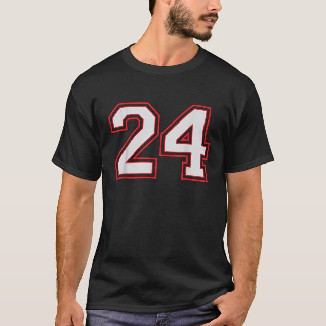 Red Number 24 Sports Player Jersey Fun Game Winner T-Shirt (Front)