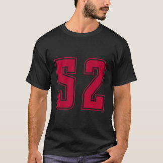Red Number 52 Team Junior Sports Numbered Uniform T-Shirt