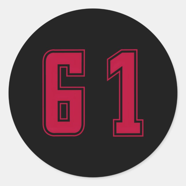 Red Number 61 Team Junior Sports Numbered Uniform Classic Round Sticker (Front)