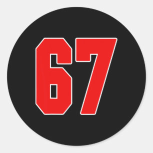 Red Number 67 Jersey Big #67 Uniform Favorite Play Classic Round Sticker