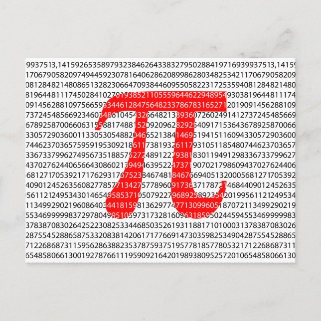 Red Number pi is a mathematical constant symbol Postcard (Front)