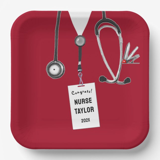 Red Nurse Grad 2025 Party Paper Plates (Front)