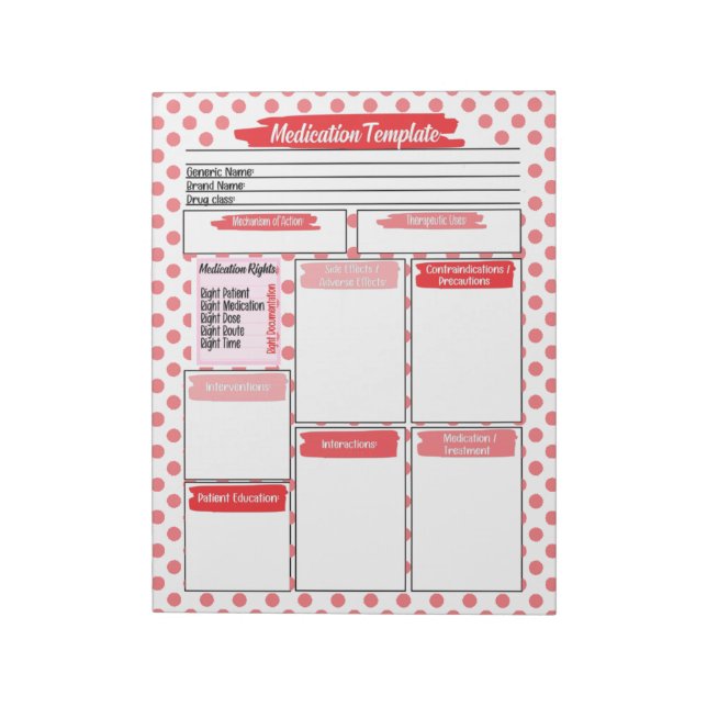 Red Nursing Student Medication Template Notepad (Rotated)