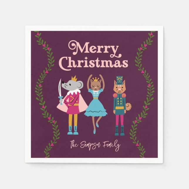 Red Nutcracker Ballet Christmas Napkin (Front)