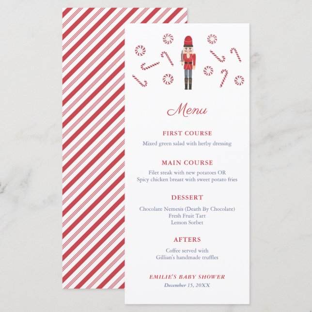 Red Nutcracker Candy Canes Family Christmas Party Menu (Front/Back)