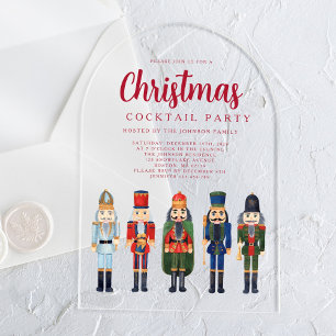 Red Nutcracker Christmas Cocktail Party Acrylic Invitations