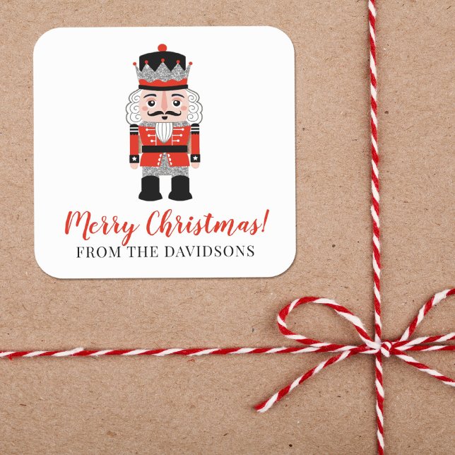 Red Nutcracker Christmas Holiday  Square Sticker (An elegant nutcracker sticker for your Christmas packaging)