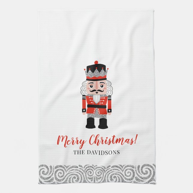 Red Nutcracker Christmas Holiday  Tea Towel (Vertical)