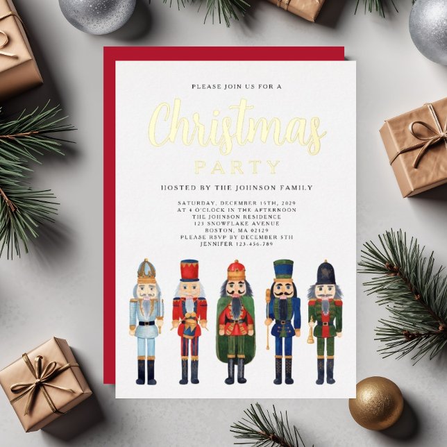 Red Nutcracker Christmas Party Gold (Festive Nutcracker Christmas Party Gold Foil Invitation)