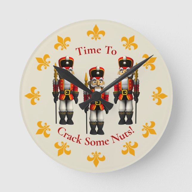 Red Nutcracker Christmas Toy Soldier Time  Round Clock (Front)