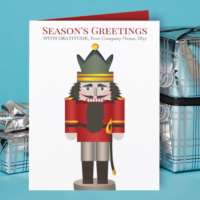 Red Nutcracker Company Holiday Christmas Card (nostalgic red nutcracker company business logo holiday Christmas greeting card for employees clients)