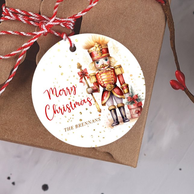 Red Nutcracker Merry Christmas Classic Round Sticker (Red Nutcracker Merry Christmas Classic Round Sticker)