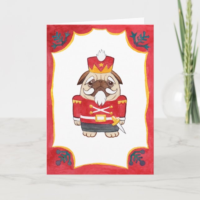 Red Nutcracker Pug Christmas Card (Front)