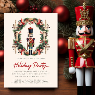 Red Nutcracker Wreath Christmas Party Invitation