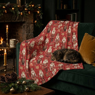 Red nutcrackers pattern Christmas Fleece Blanket