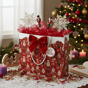 Red nutcrackers pattern Christmas snow capped Large Gift Bag