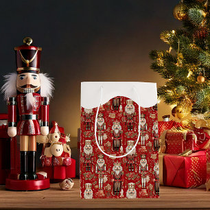 Red nutcrackers pattern Christmas snowcapped Medium Gift Bag
