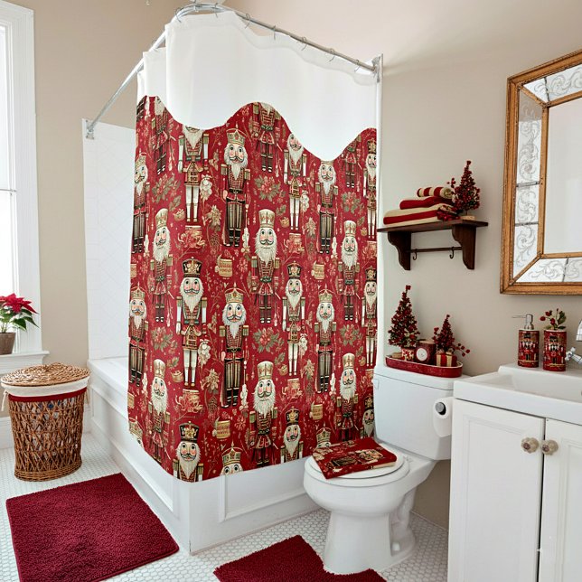 Red nutcrackers pattern Christmas snowcapped Shower Curtain (Creator Uploaded)