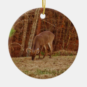Red Oak Camouflage Stag Buck Deer Feeding Ceramic Tree Decoration
