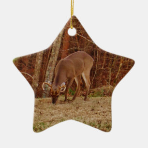 Red Oak Camouflage Stag Buck Deer Feeding Ceramic Tree Decoration