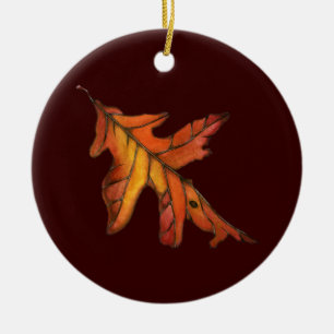 Red Oak Leaf Ceramic Tree Decoration