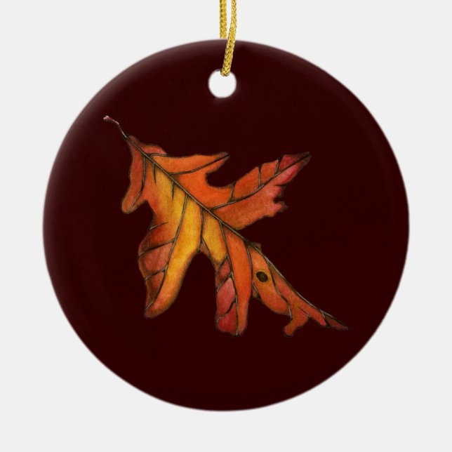 Red Oak Leaf Ceramic Tree Decoration (Front)