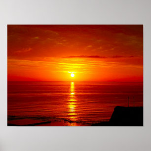 Red ocean sunrise photography poster