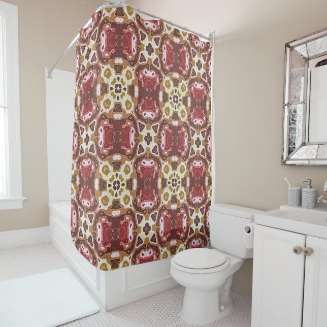 Red Ochre Yellow Brown Hip Orient Bali Art Shower Curtain (In Situ)
