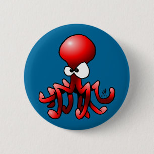 Red Octopus 6 Cm Round Badge