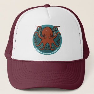 Red Octopus Add Your Name Sea Monster Cartoon Trucker Hat