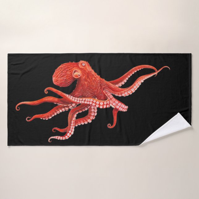 red octopus bath towel (Bath Towel)