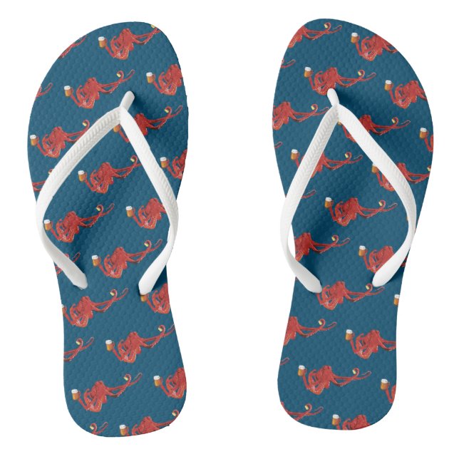 Red Octopus Beer Lover Flip Flops (Footbed)