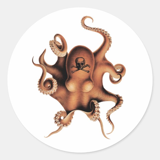 Red  octopus classic round sticker (Front)