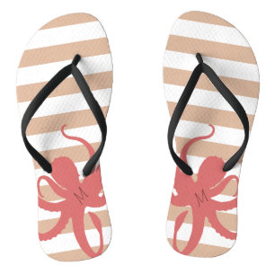 Red octopus modern beach white sand striped flip flops