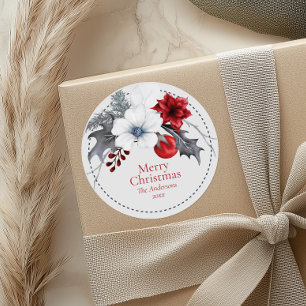 Red Off-White Foliage Christmas Gift Stickers