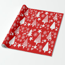Red Oh Christmas tree wrapping paper