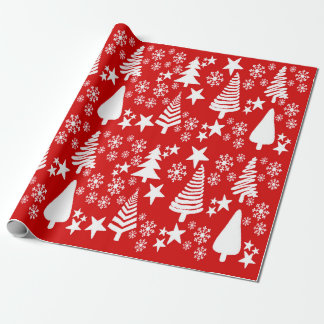 Red Oh Christmas tree wrapping paper
