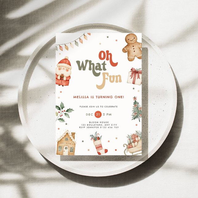 Red Oh What Fun Christmas 1st Birthday Invitation (Oh what fun christmas 1st birthday invitation for boys and girls
)
